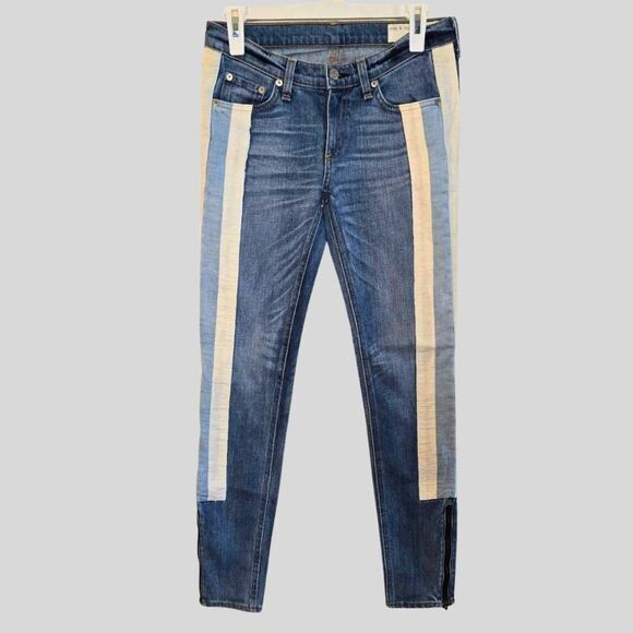 Rag & Bone Relay Skinny Jeans Women's Size 25 Blue Stripe Zip Ankle Designer - Picture 3 of 13